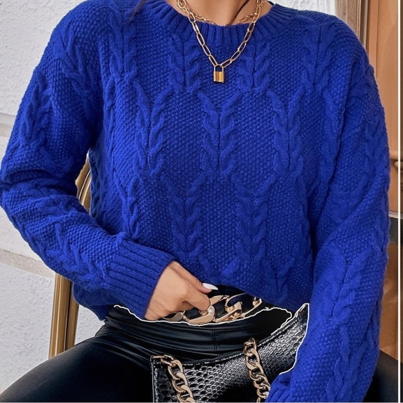 SHEIN prive drop shoulder cable knit sweater NWOT - Picture 4 of 6